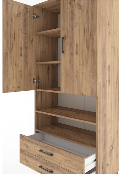 Hyperion Dolap 5 Raflı 2 Çekmeceli 2 Kapaklı 88x44x195 Çam-çam Çam