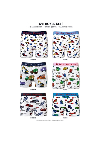 Hepsine Rakip 6 Lı Erkek Çocuk Desenli Boxer Empirme Baskılı Pamuklu Çok Renkli