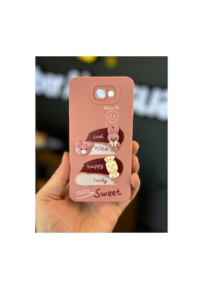Fibaks Galaxy J7 Prime Uyumlu Kılıf Tasarımlı Desenli Kamera Korumalı Tavşan Pembe Yumuşak Silikon Kapak