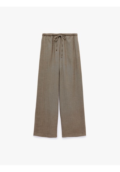 Koton Cepli Beli Bağcıklı Düz Bol Paça Pantolon Kahverengi Desenli 7wak40097pw
