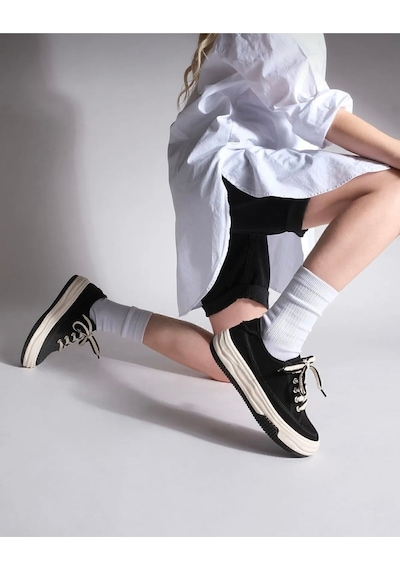 Yüksek Tabanlı Bez Sneaker Keten Siyah