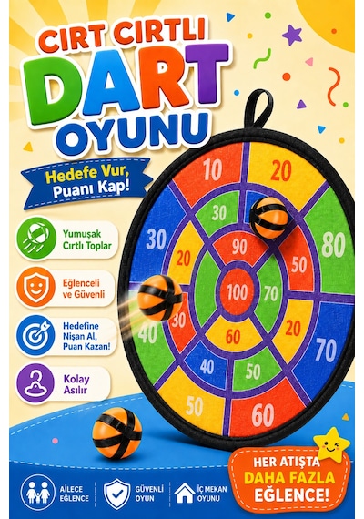 Cırt Cırtlı Dart Oyunu Seti Eğlenceli Hedef Tahtası 3 Toplu Dart Atış Oyunu Seti 36cm Hed709
