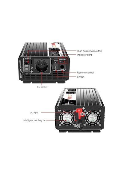 Tr 2000 W Saf Sinüs İnvertör, Lcd Ekran, Dc 48 V, Ac 230 V 50 Hz Güneş Enerjisi Dönüştürücü, Ev, Araba İçin