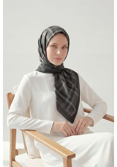 Silk Home Viskon Velora Eşarp Füme Ekose Desenli Tok Duruşlu Kaymaz 90x90 Çok Renkli