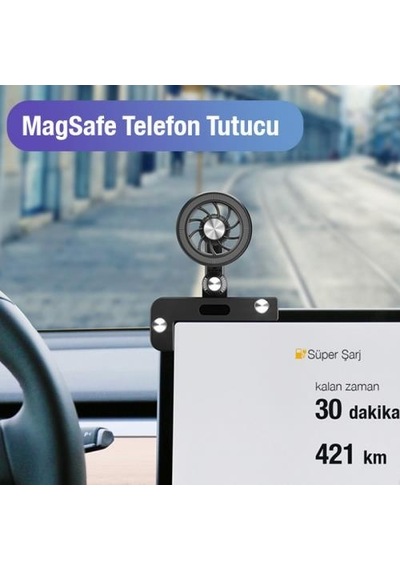 Polham Tesla Model Y, S, X, 3 İle Uyumlu Magsafeli Telefon Tutucu, Notebook Ekranı İçin Telefon Tutucu