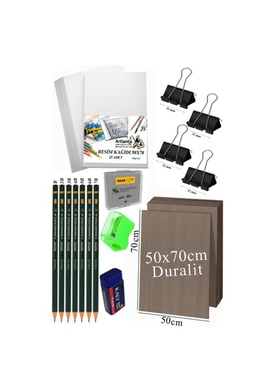 Karakalem Eskiz Çizim Seti Durolit Seti 50x70 Cm 1 Paket Resim Kağıdı Dereceli Kalem Seti Hamur Silgi Sınav Silgisi