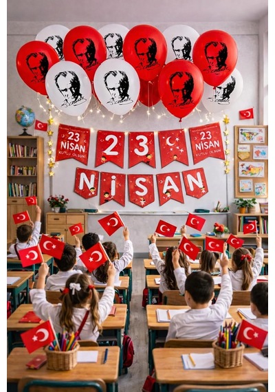 23 Nisan Dekoratif Süsü Flama Okul Süsü, Atatürklü Benner, Türk Bayrağı Pano Süsleri 2026