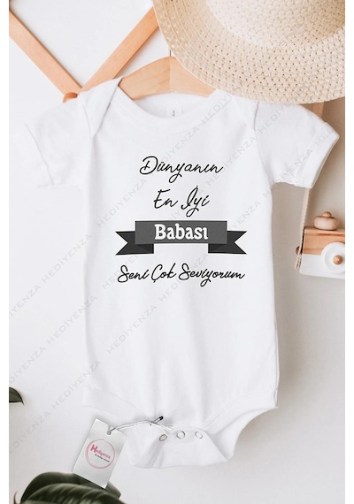 Hediyenza Dünyanın En İyi Babası Özel Tasarım Bebek Zıbın Pamuklu Çıtçıtlı Body Beyaz