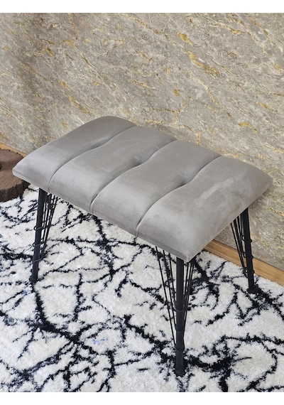 Zafir Metal Siyah Tel Ayaklı 60 Cm Puf Bench - Puf - Bench - Oturak - Mutfak Oturağı - Antre Oturağı Gri