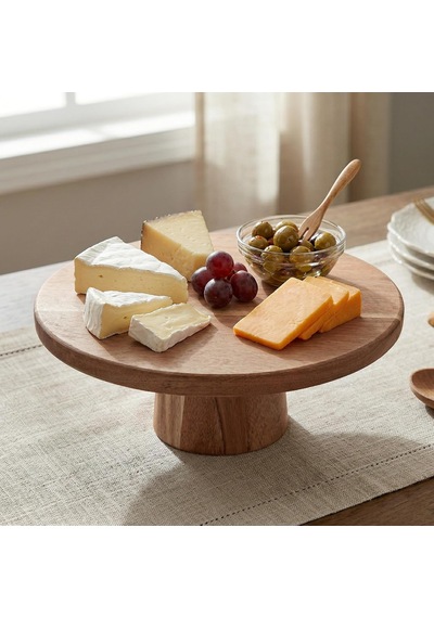 Doğal Akasya Ahşap Ayaklı Sunum Tahtası Ve Kesme Panosu - 24.5x9.5x1.5 Cm Dekoratif Kahve, Peynir Ve Sushi Servis Tepsisi Çok Renkli