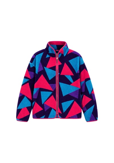 Vadon 1061 Kadın 80'ler Retro Geometrik Desenli Yandan Cepli Fermuarlı Polar Sweatshirt Mor