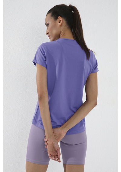 Eflatun Basic Kısa Kol Standart Kalıp O Yaka Kadın T-shirt - 97144 Eflatun