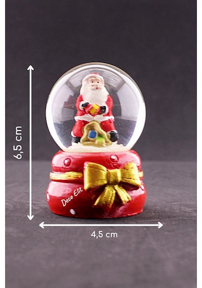Yeni Yıl Noel Baba Temalı Kurdele Detaylı Mini Işıklı Kar Küresi