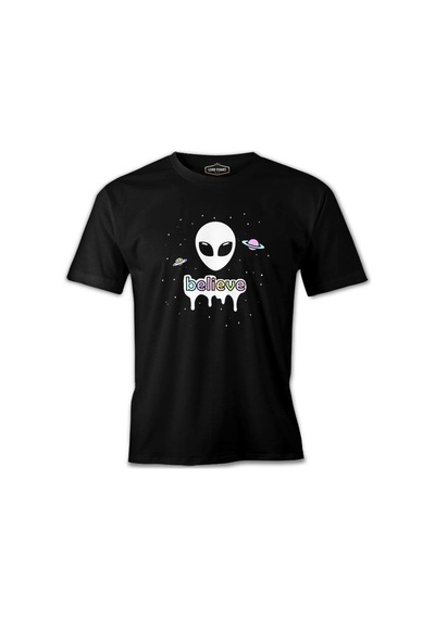 Alien Believe İn Planets Baskılı Sİyah Erkek Tshirt 001