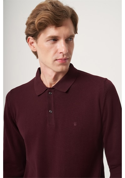 İmza Bordo Polo Yaka Uzun Kol Örme Comfort Fit Pamuklu Kazak 1012265150