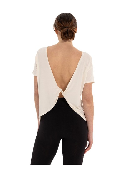 Inguz Sırt Detay Modal Yoga T-shirt Ekru