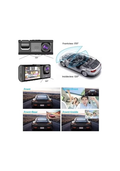 Black Box Wifi Destekli Full Hd 1080p 3 Lü Araç Kamerası Ön + İç + Arka Kamera Dvr Car Dashcam