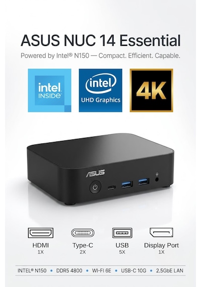 Asus Nuc 14 Essential NUC14MNK150-A20 Intel N150 8 GB 2 TB SSD W11P Mini PC