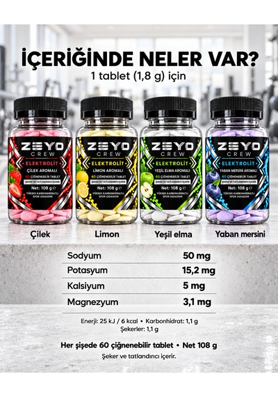 Çiğnenebilir Elektrolit Tablet - Yaban Mersini Aromalı 60 Tablet / 108g