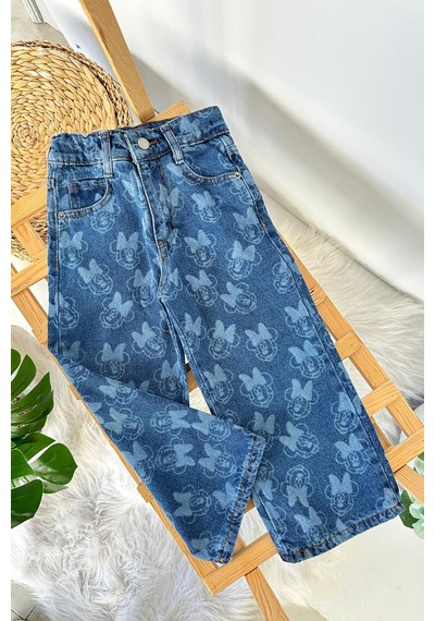 Miniğimin Cicileri Mnn Baskılı Kız Çocuk Rahat Kot Pantolon -... Mavi