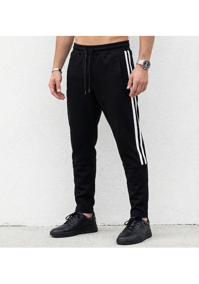Plus Scorpion Erkek Slim Fit Pamuklu Eşofman Altı Yan Şerit Detaylı Günlük Siyah
