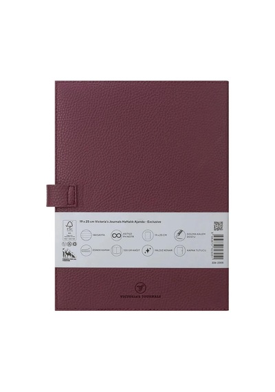 Victoria's Journals Exclusive 2027 Haftalık Ajanda A4 19x25cm Ivory 100gr. İçi Değişebilir Bordo