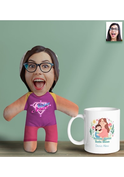 Bk Gift Kişiye Özel İsimli Pembe Anne Bebek Yastık Ve Kupa Bardak Hediye Seti-4, Anneye Hediye, Anneler Günü Hediyeleri Kobitmeyencom30644 Bk Gift