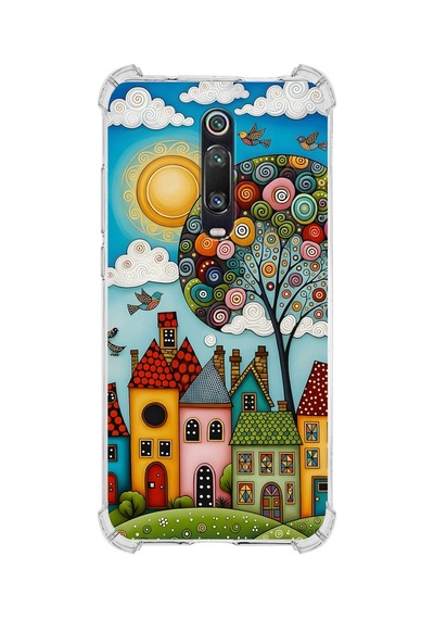 Printify Xiaomi Mi9t Pro İle Uyumlu Düşlerin Dansı Serisi Gökyüzü Şehri Tasarımlı Uv Baskılı Köşe Korumalı Antişok Kılıf Şeffaf