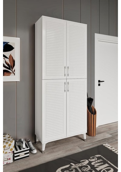 Panjurlu Metal Kulp Pnj4190 Ayakkabılık 4 Kapaklı Mutfak Dolabı Balkon Dolabı Kiler Banyo Dolabı Çok Amaçlı Dolap Beyaz Gümüş Beyaz - Gümüş