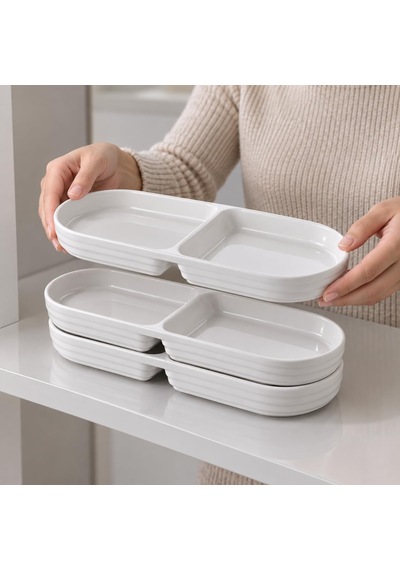 Lexroo 2 Bölmeli Porselen Çerezlik 3 Lü Set, 25,2 10 2,3 Cm Çok Renkli