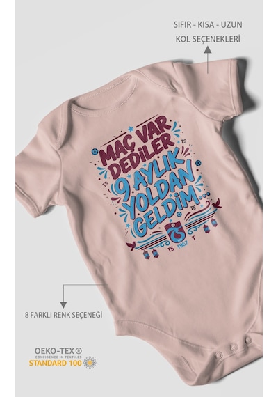 Morivokids Maç Var Dediler Yazılı Kısa Kollu Bebek Body %100 Pamuk Pastel Pembe