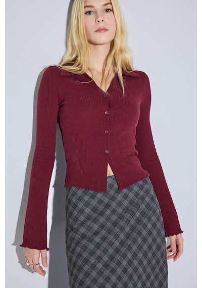 Defacto Fitted Polo Yaka Fitilli Kaşkorse Hırka G3057ax25wnbr98 Bordo-br98