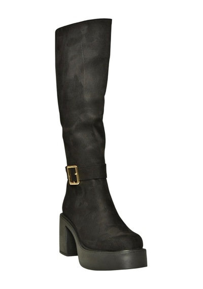 Fox Shoes V726454102 Siyah Süet Kalın Topuklu Klasik Kadın Çizme Siyah-Süet