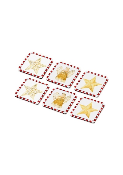 The Mia Globe Bardak Altlığı 6 lı Set NEW052 Beyaz - Kırmızı