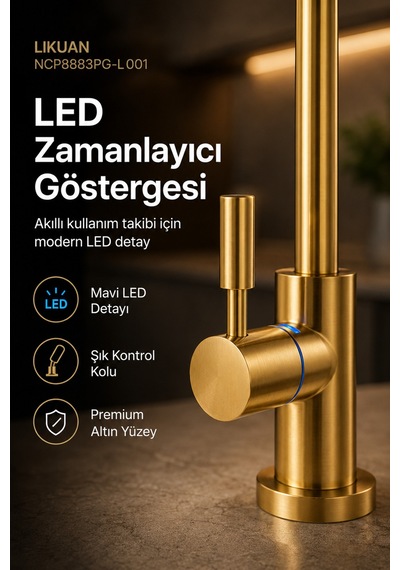 Likuan Ncp8883cp Premium Krom İçme Suyu Arıtma Musluğu Led Siz Kuğu Boyun Altın