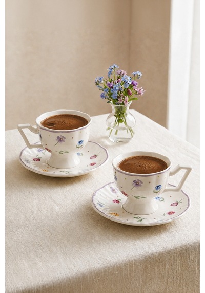 Queen Rebecca 4 Parça 2 Kişilik Porselen Kahve Fincan Takımı 100 Ml Beyaz