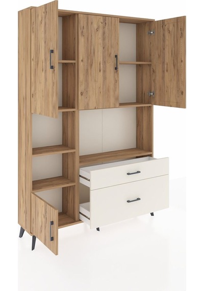 Arges Dolap 7 Raflı 2 Çekmeceli 5 Kapaklı 132x30x195 Çam-çam/... Çam