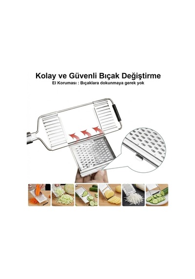 4 Bıçaklı Metal El Rendesi Mandolin Tipi Çok Amaçlı Rende Ve Dilimleyici, Peynir Sebze Meyve Krom