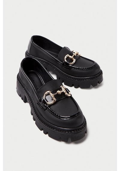 Mubiano Mb1180-s Kalın Taban Siyah Kadın Tokalı Kolej Loafer Siyah