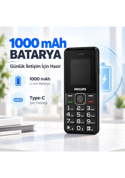Philips Xenium E6105 4G Tuşlu Cep Telefonu Çift SIM Kartlı 1000 mAh Type-C Bluetooth FM Radyo