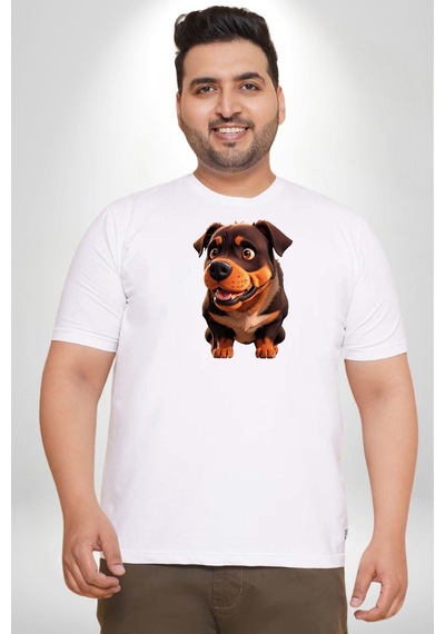 Angemiel Sevimli Çoban Köpeği Beyaz Büyük Beden Kadın Erkek Ünisex Basic Ön Baskılı Tişört Beyaz