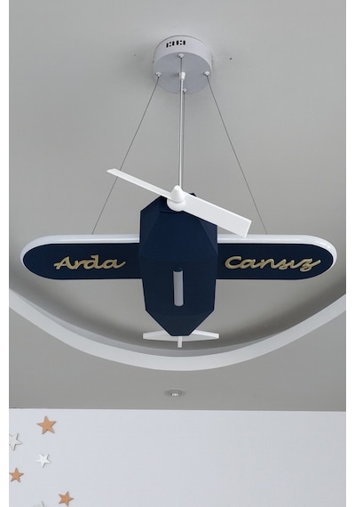 Uçak Temalı Led Çocuk Odası Sarkıt Avize 70x80 Kişiye Özel Tasarım, El Yapımı Görünüm Lacivert Lacivert