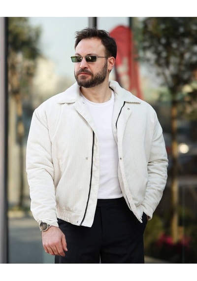 Unisex Kadife Baharlık Vinatage Oversize Ceket Beyaz Kdf
