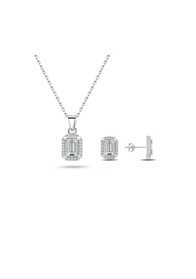 Brezza Lusso Jewelry 925 Ayar Gümüş Zirkon Taşlı Baget Kadın Kolye Küpe Set