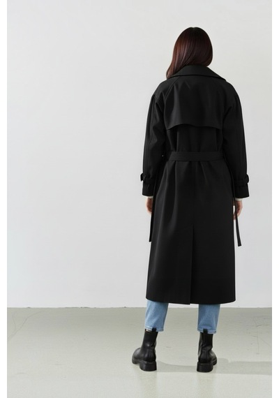 Durivya Reglan Kol Oversize Trençkot Siyah