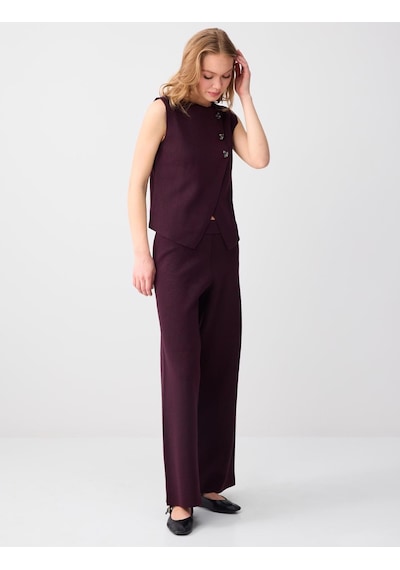 Jimmy Key Bordo Normal Paça Normal Bel Beli Lastikli Triko Pantolon 6sw185738562