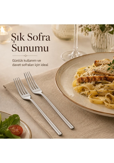 Yemek Çatalı, 6'li Premium Kalite Paslanmaz Çelik Çatal Set 20 Cm Çok Renkli