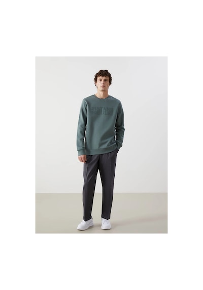 LC Waikiki Lcwk Bisiklet Yaka Uzun Kollu Baskılı Kalın Erkek Sweatshirt Mat Yeşil