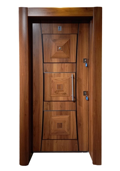 Çelik Kapı Modelleri Ahşap Kaplama Kabartmalı Daire Kapısı Sol 1