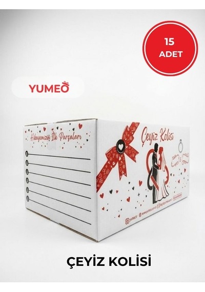 Yumeo 15'li Modern Çeyiz Kolisi Extra Kalın Büyük Boy Gelin Çeyiz Kutusu Taşıma Kolisi 58x38x30 Cm Beyaz